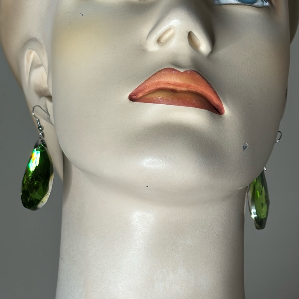 SOLDGreen Faceted Glass Teardrop Earrings - Picture 12 of 15